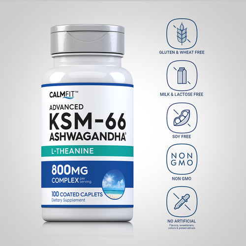 KSM-66 Ashwagandha, 800 mg (per serving), 100 Coated Caplets Dietary Attributes