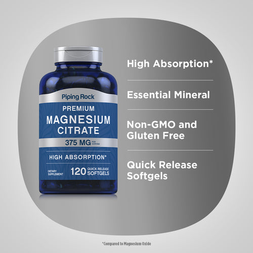 Magnesium Citrate, 375 mg (per serving), 120 Quick Release Softgels Benefits