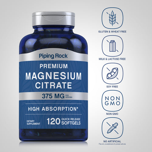 Magnesium Citrate, 375 mg (per serving), 120 Quick Release Softgels Dietary Attributes