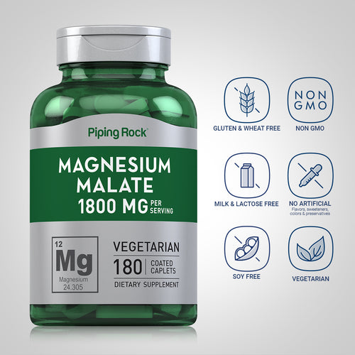 Magnesium Malate, 1415 mg (per serving), 180 Coated Caplets Dietary Attributes
