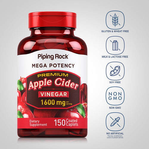 Mega Potency Apple Cider Vinegar, 1600 mg (per serving), 150 Coated Caplets Dietary Attributes