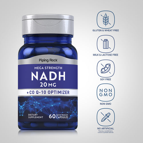 Mega Strength NADH + CoQ10 Optimizer, 20 mg, 60 Quick Release Capsules Dietary Attributes