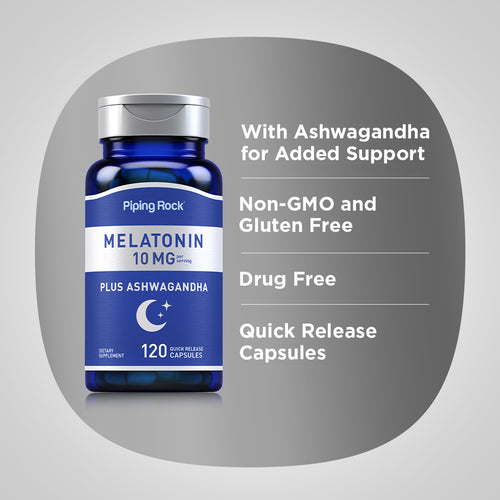 Melatonin Plus Ashwagandha, 10 mg (per serving), 120 Quick Release Capsules Benefits