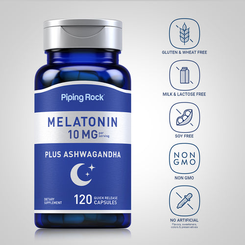 Melatonin Plus Ashwagandha, 10 mg (per serving), 120 Quick Release Capsules Dietary Attributes