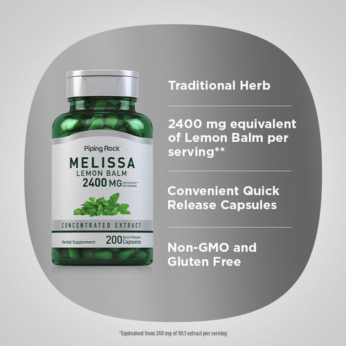 Melissa (Lemon Balm), 2400 mg (per serving), 200 Quick Release Capsules Benefits