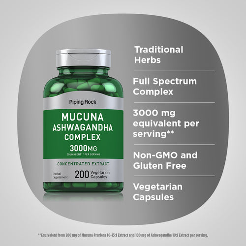 Mucuna Ashwagandha Complex, 3000 mg (per serving), 200 Vegetarian Capsules Benefits