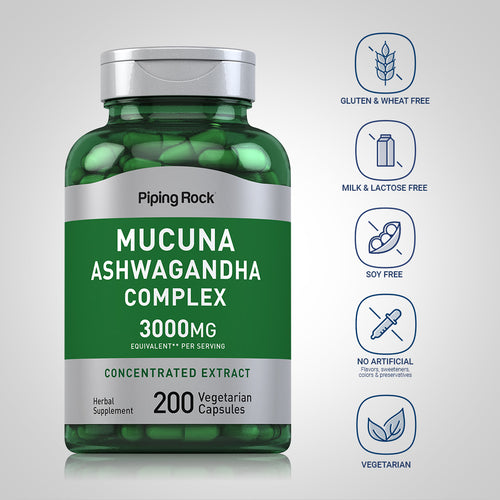 Mucuna Ashwagandha Complex, 3000 mg (per serving), 200 Vegetarian Capsules Dietary Attributes