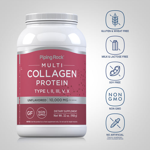 Multi Collagen Protein Powder, 10,000 mg (per serving), 32 oz (908 g) Bottle Dietary Attributes