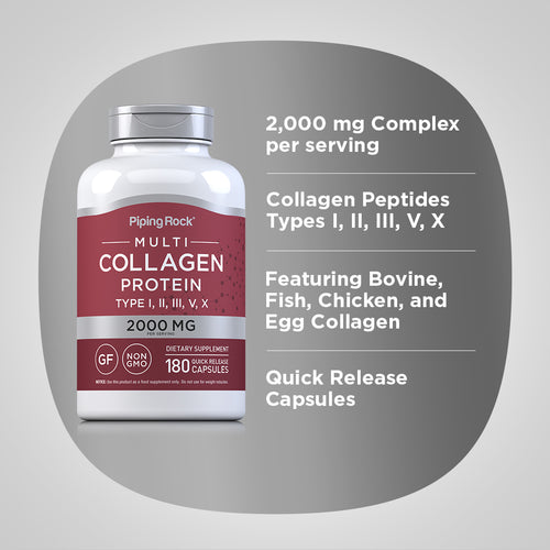 Multi Collagen Protein (Types I, II, III, V, X), 2000 mg (per serving), 180 Quick Release Capsules Benefits