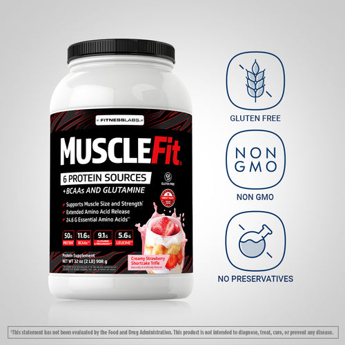 MuscleFit Protein Powder (Creamy Strawberry Shortcake Trifle), 2 lb (908 g) Bottle Dietary Attributes