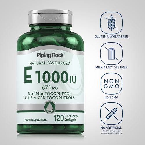 Natural Vitamin E plus Mixed Tocopherols, 1000 IU, 120 Quick Release Softgels Dietary Attributes