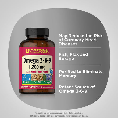 Omega 3-6-9 Fish, Flax & Borage, 1200 mg, 90 Softgels Benefits