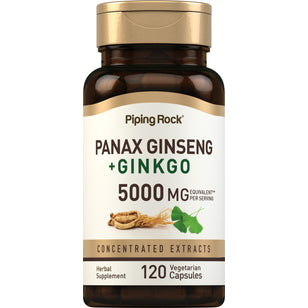 Panax Ginseng + Ginkgo, 5000 mg (per serving), 120 Vegetarian Capsules Bottle