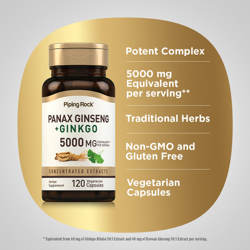 Panax Ginseng + Ginkgo, 5000 mg (per serving), 120 Vegetarian Capsules Benefits