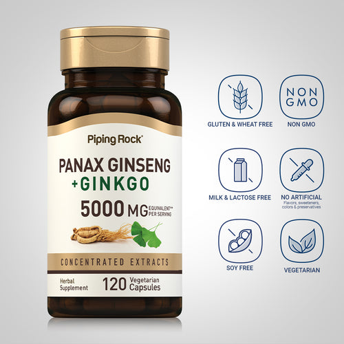 Panax Ginseng + Ginkgo, 5000 mg (per serving), 120 Vegetarian Capsules Dietary Attributes