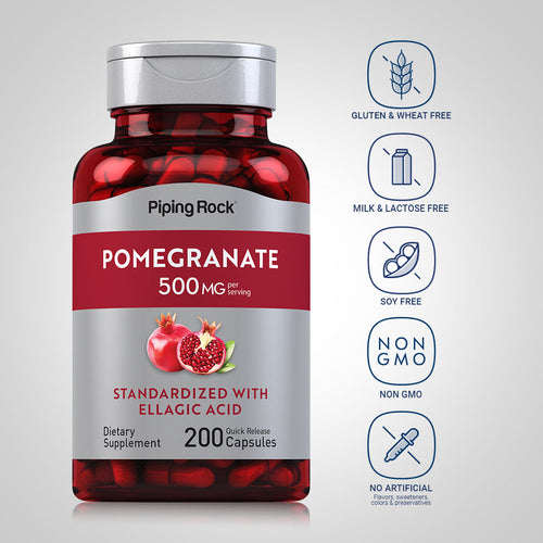 Pomegranate Extract (Standardized), 500 mg (per serving), 200 Quick Release Capsules Dietary Attributes