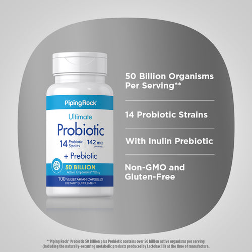 Probiotic 14 Strains 50 Billion Organisms plus Prebiotic, 100 Vegetarian Capsules Benefits