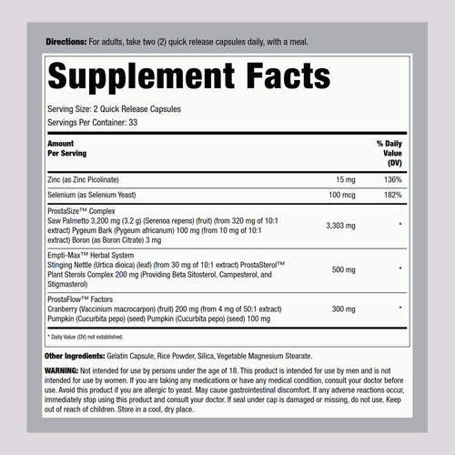 Prostate Support, 66 Capsules Supplement Facts