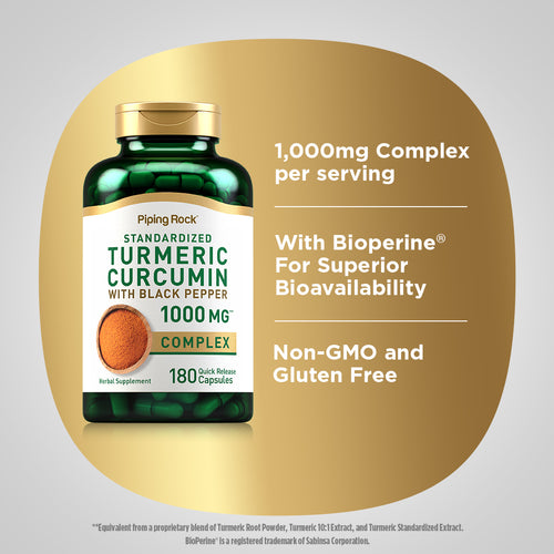 Standardized Turmeric Curcumin Complex w/ Black Pepper, 1000 mg, 180 Quick Release Capsules Benefits