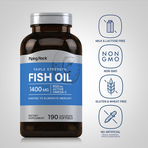 Triple Strength Omega-3 Fish Oil 1400 mg (850 mg Active Omega-3), 190 Quick Release Softgels Dietary Attributes