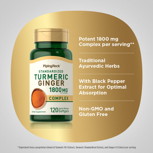 Turmeric Ginger Complex Standardized, 1800 mg (per serving), 120 Quick Release Softgels Benefits