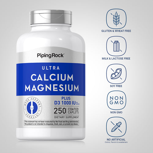 Ultra Calcium Magnesium Plus D3 (Cal 1000mg/Mag 500mg/D3 1000IU) (per serving), 250 Coated Caplets Dietary Attributes