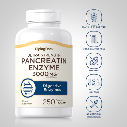 Ultra Strength Pancreatin Enzyme, 3000 mg (per serving), 250 Coated Caplets Dietary Attibutes