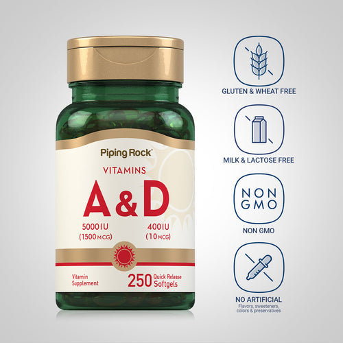 Vitamin A & D3, A 5,000 IU D-400 IU , 250 Quick Release Softgels Dietary Attributes 