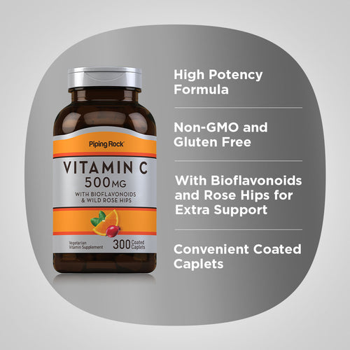 Vitamin C 500 mg with Bioflavonoids & Rose Hips, 300 Coated Caplets Benefits