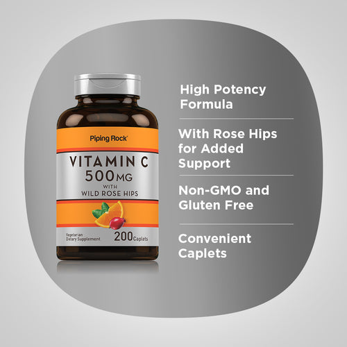 Vitamin C 500 mg with Wild Rose Hips, 200 Caplets Benefits