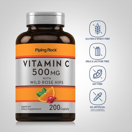 Vitamin C 500 mg with Wild Rose Hips, 200 Caplets Dietary Attributes