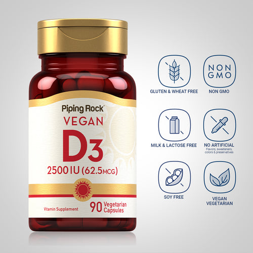 Vitamin D3 (Vegan), 2500 IU, 90 Vegetarian Capsules Dietary Attributes