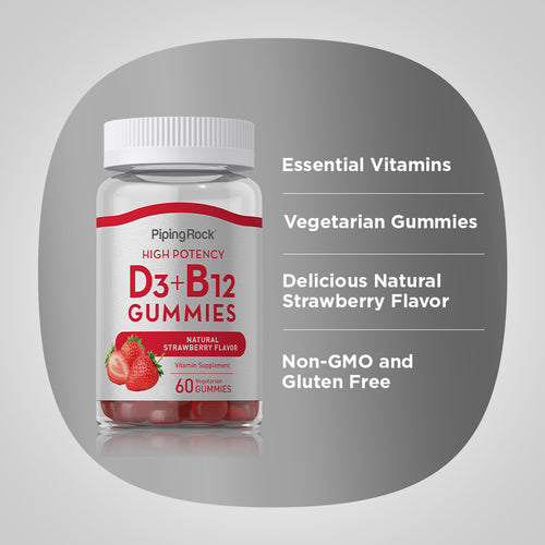 Vitamin D3 & + B12 (Natural Strawberry), 60 Vegetarian Gummies Benefits