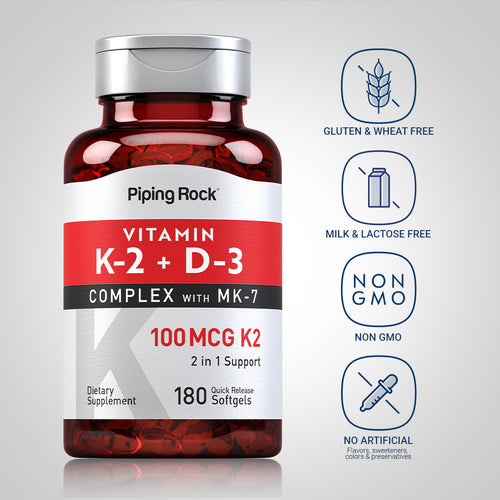 Vitamin K-2 Complex 100 mcg with D3, 180 Quick Release Softgels Dietary Attributes