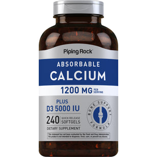Imeytyvä kalsium 1 200 mg sekä D 5 000 IU (annosta kohden)  240 Pikaliukenevat geelit       