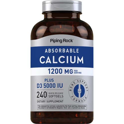 Calcio absorbible, 1200 mg, más 5000 IU de vitamina D (por ración)  240 Cápsulas blandas de liberación rápida       