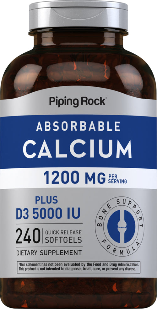 Calcio absorbible, 1200 mg, más 5000 IU de vitamina D (por ración)  240 Cápsulas blandas de liberación rápida       
