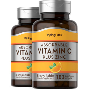 Vitamine C Zinc plus absorbable,  180 Capsules molles à libération rapide 2 Bouteilles