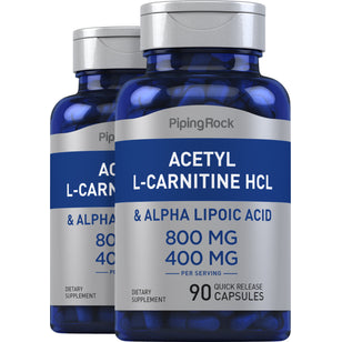Acétyle L-Carnitine 800 mg et acide alpha-lipoïque 400 mg,  90 Gélules à libération rapide 2 Bouteilles