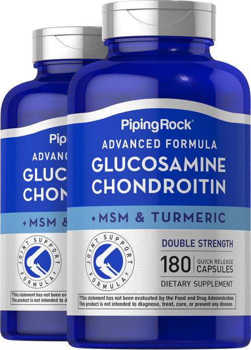 Glucosamine Chondroitine MSM Plus double concentration avancée Safran des Indes,  180 Gélules à libération rapide 2 Bouteilles