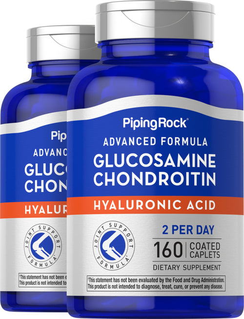 Glucosamine avancée Chondroïtine Acide Hyaluronique,  160 Petits comprimés enrobés 2 Bouteilles