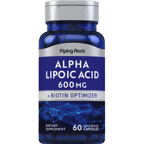 Alfa-liponsyra plus biotinoptimerare (frigörs snabbt) 600 mg 60 Snabbverkande kapslar 