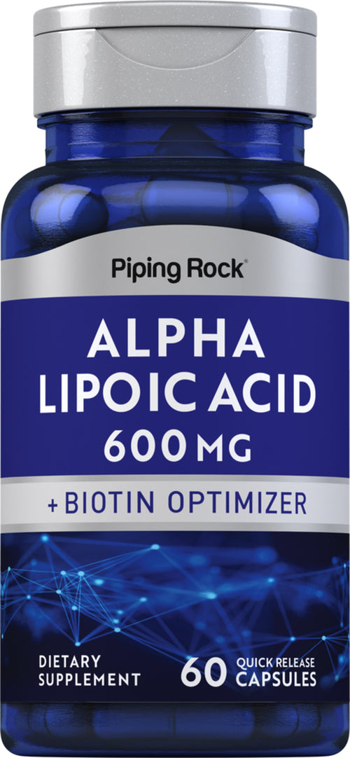 Alfa-liponsyra plus biotinoptimerare (frigörs snabbt) 600 mg 60 Snabbverkande kapslar 