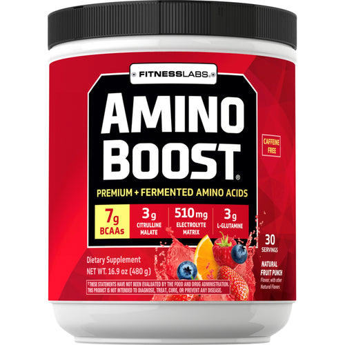Amino-boost BCAA-pulver (naturlig frugtpunch) 16.9 oz 480 g Flaske    