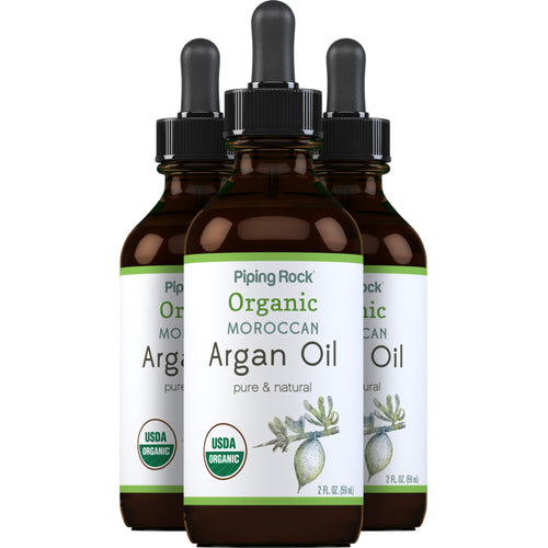 Argan Oil Pure Moroccan Liquid Gold (Organic), 2 fl oz (59 mL) Dropper Bottle, 3  Dropper Bottles