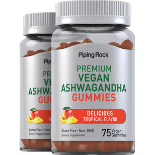 Ashwagandha-Gummis (köstlich tropisch) 75 Vegane Gummibärchen 2 Flaschen     