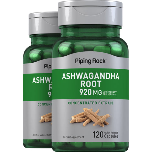 Racine d'Ashwagandha(Withania somnifera),  920 mg (par portion) 120 Gélules à libération rapide 2 Bouteilles