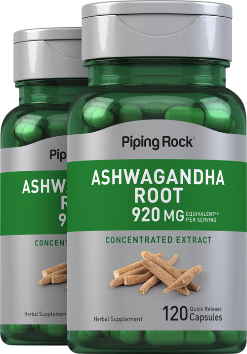 Racine d'Ashwagandha(Withania somnifera),  920 mg (par portion) 120 Gélules à libération rapide 2 Bouteilles