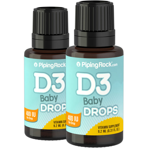Gouttes pour bébé de vitamine liquide D3 - 400 UI 365 doses,  9.2 ml 0.31 onces liquides Compte-gouttes en verre 2 Compte-gouttes en verre