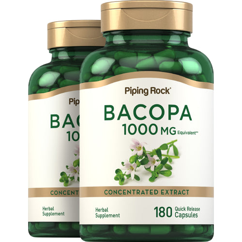 Bacopa Monniera 1000 mg 180 Gélules à libération rapide 2 Bouteilles    